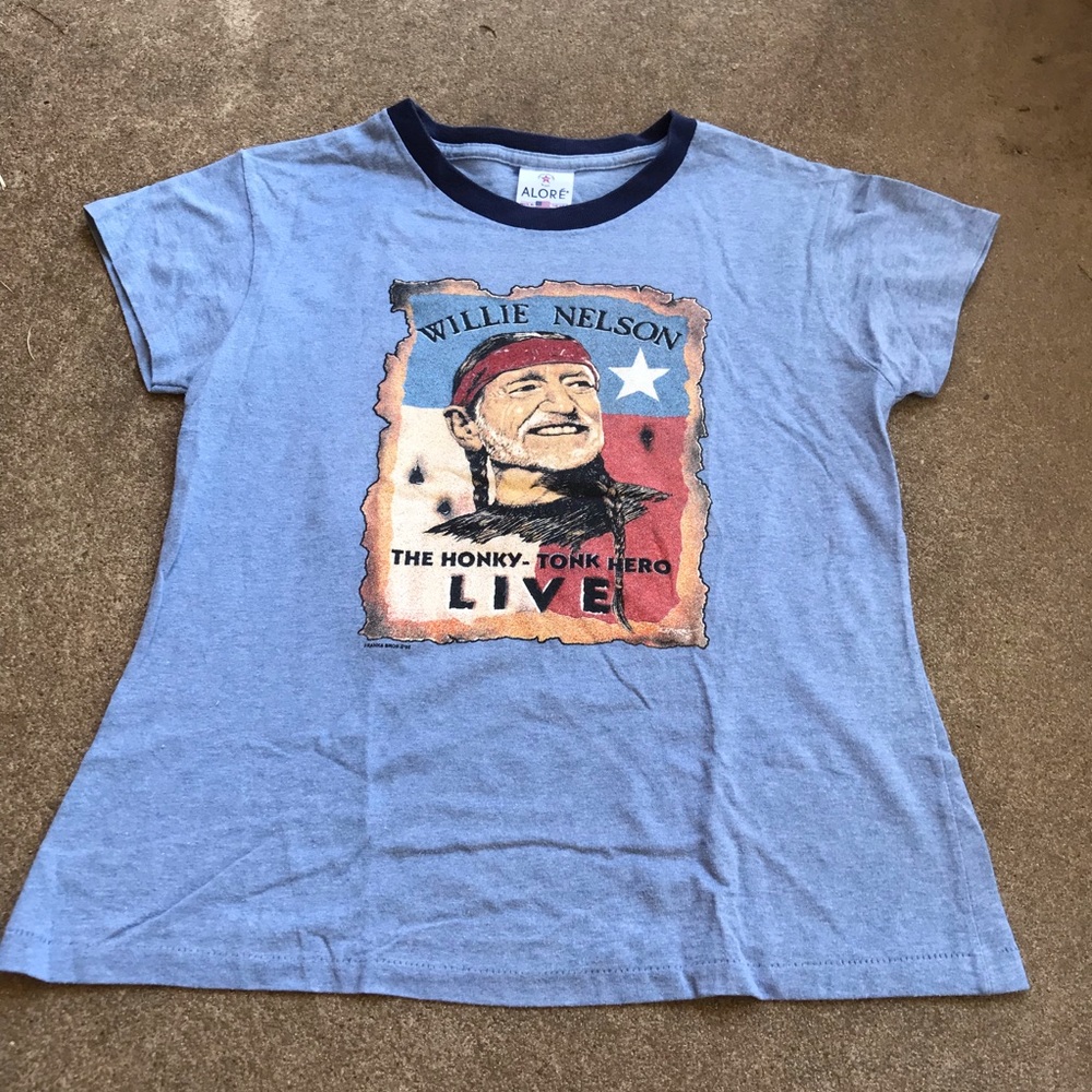 Willie Nelson ringer tee concert western smoke blue usa